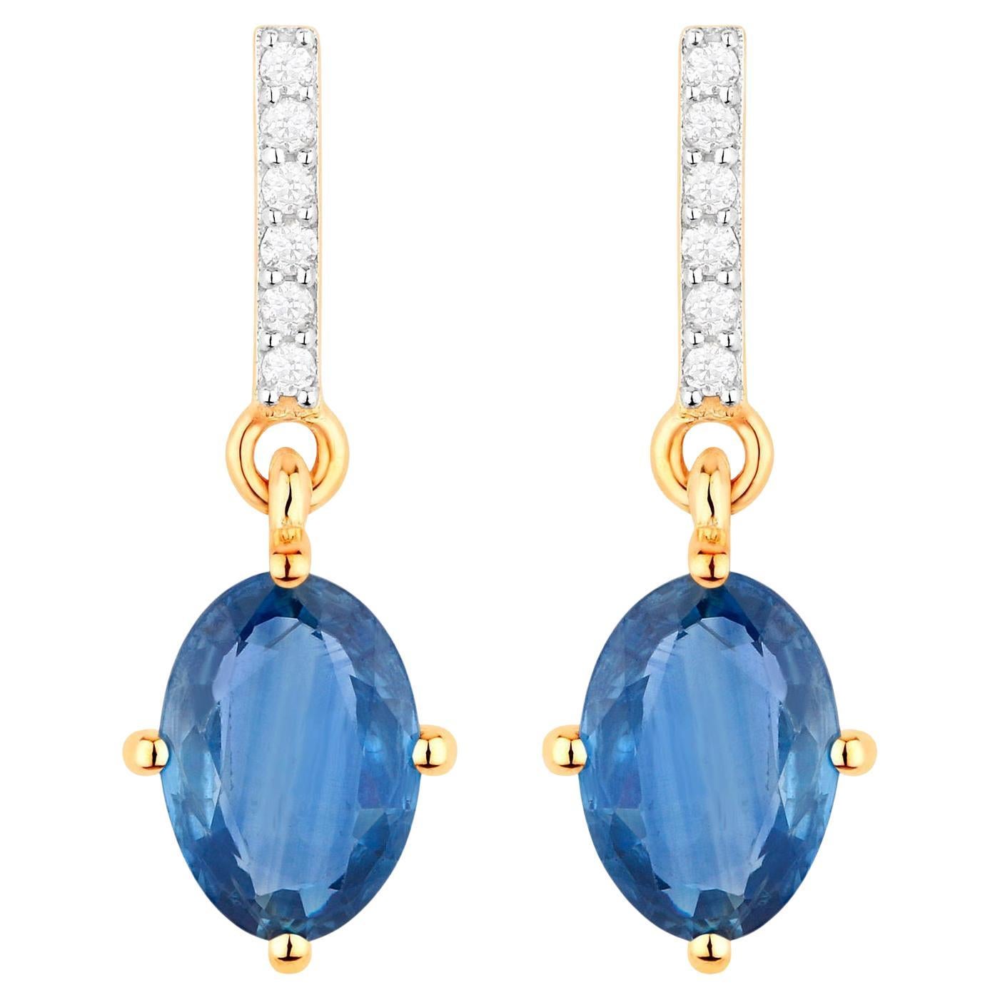 Blauer Saphir Ohrhänger Diamanten 1,96 Karat 10K Gelbgold