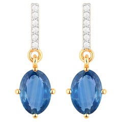 Pendientes Colgantes Zafiro Azul Diamantes 1,96 Quilates Oro Amarillo 10K