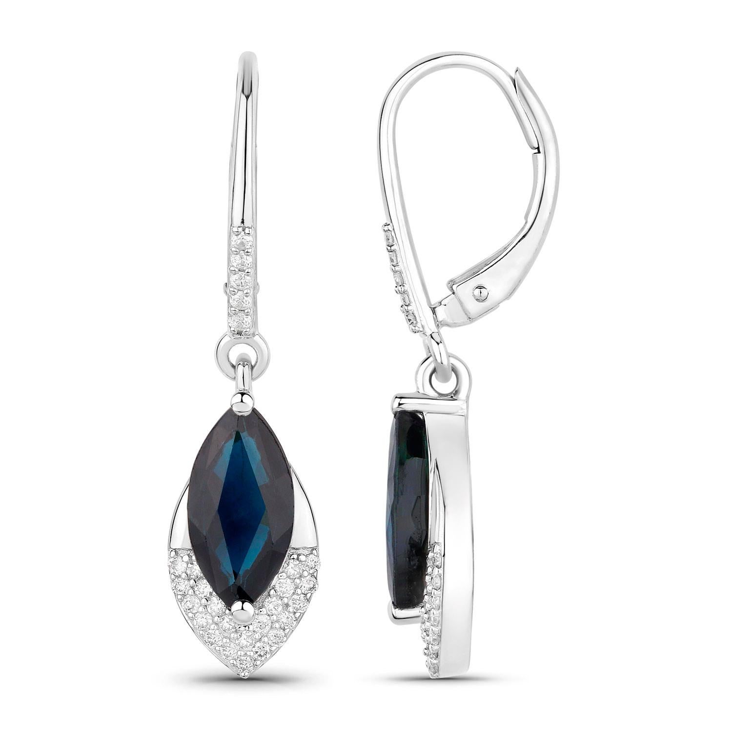 Contemporaneo Orecchini pendenti con zaffiro blu Diamanti 2,7 carati Oro bianco 14K in vendita