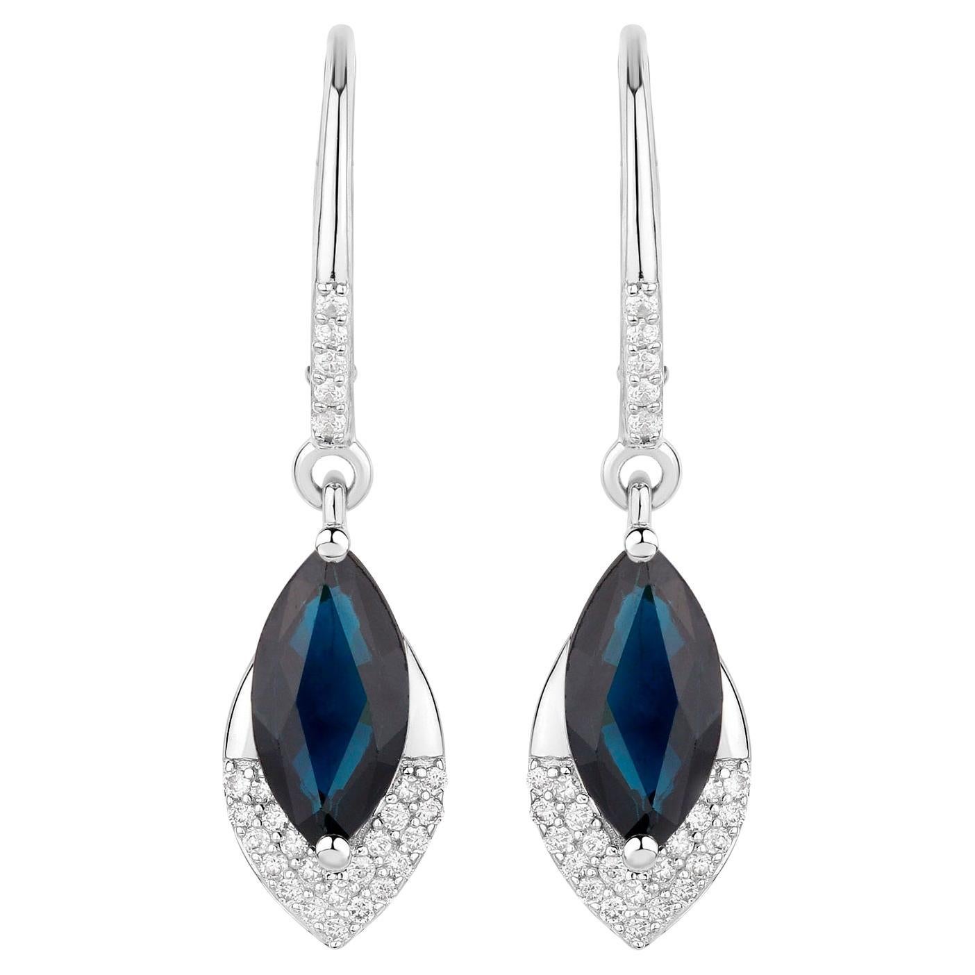 Orecchini pendenti con zaffiro blu Diamanti 2,7 carati Oro bianco 14K