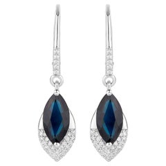 Orecchini pendenti con zaffiro blu Diamanti 2,7 carati Oro bianco 14K