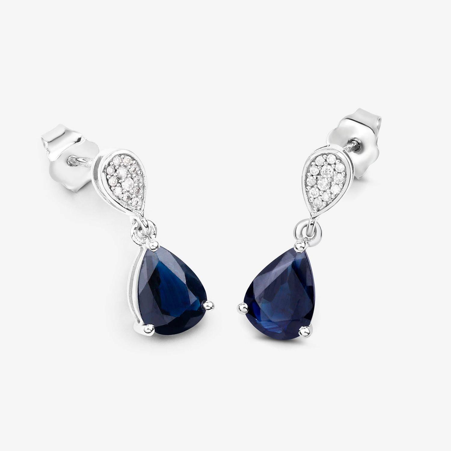 Blue Sapphire Dangle Earrings Diamonds 2.75 Carats 10K White Gold In Excellent Condition For Sale In Aliso Viejo, CA