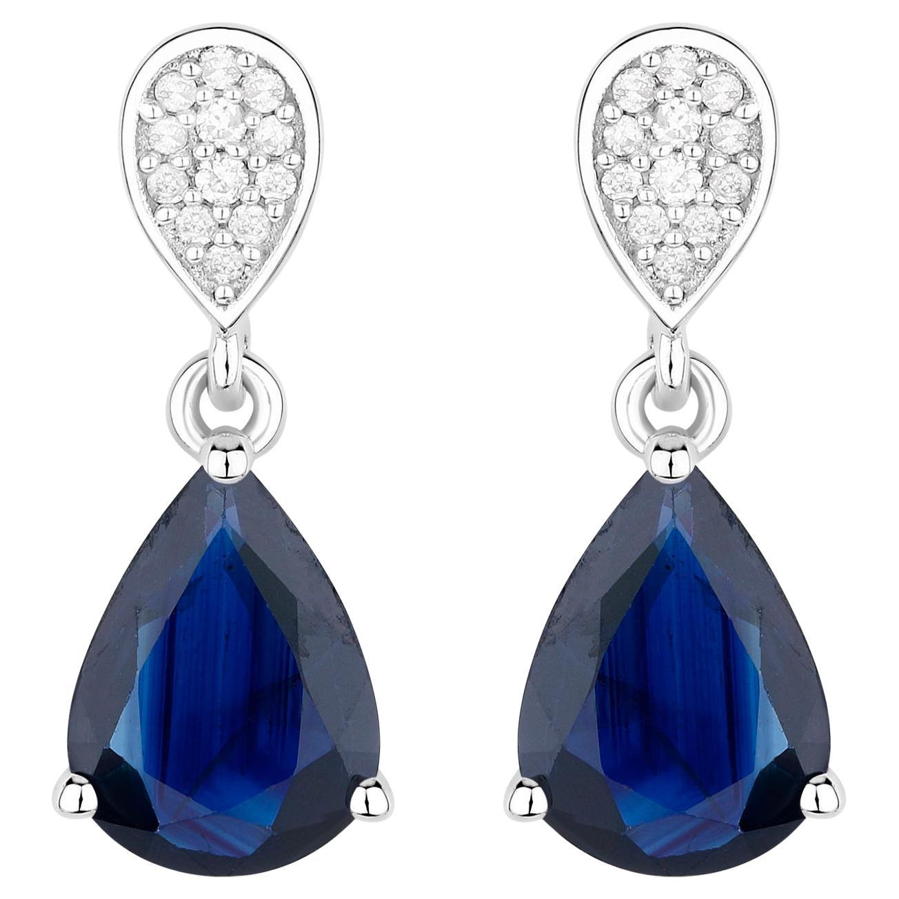 Blauer Saphir Ohrhänger mit Diamanten 2,75 Karat 10K Weißgold