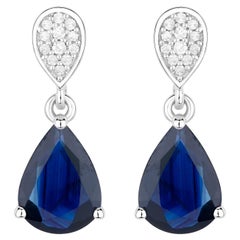 Blauer Saphir Ohrhänger mit Diamanten 2,75 Karat 10K Weißgold
