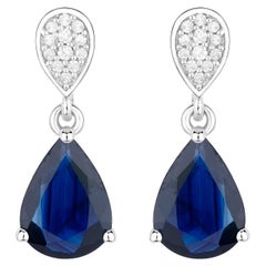 Blauer Saphir Ohrhänger mit Diamanten 2,75 Karat 10K Weißgold