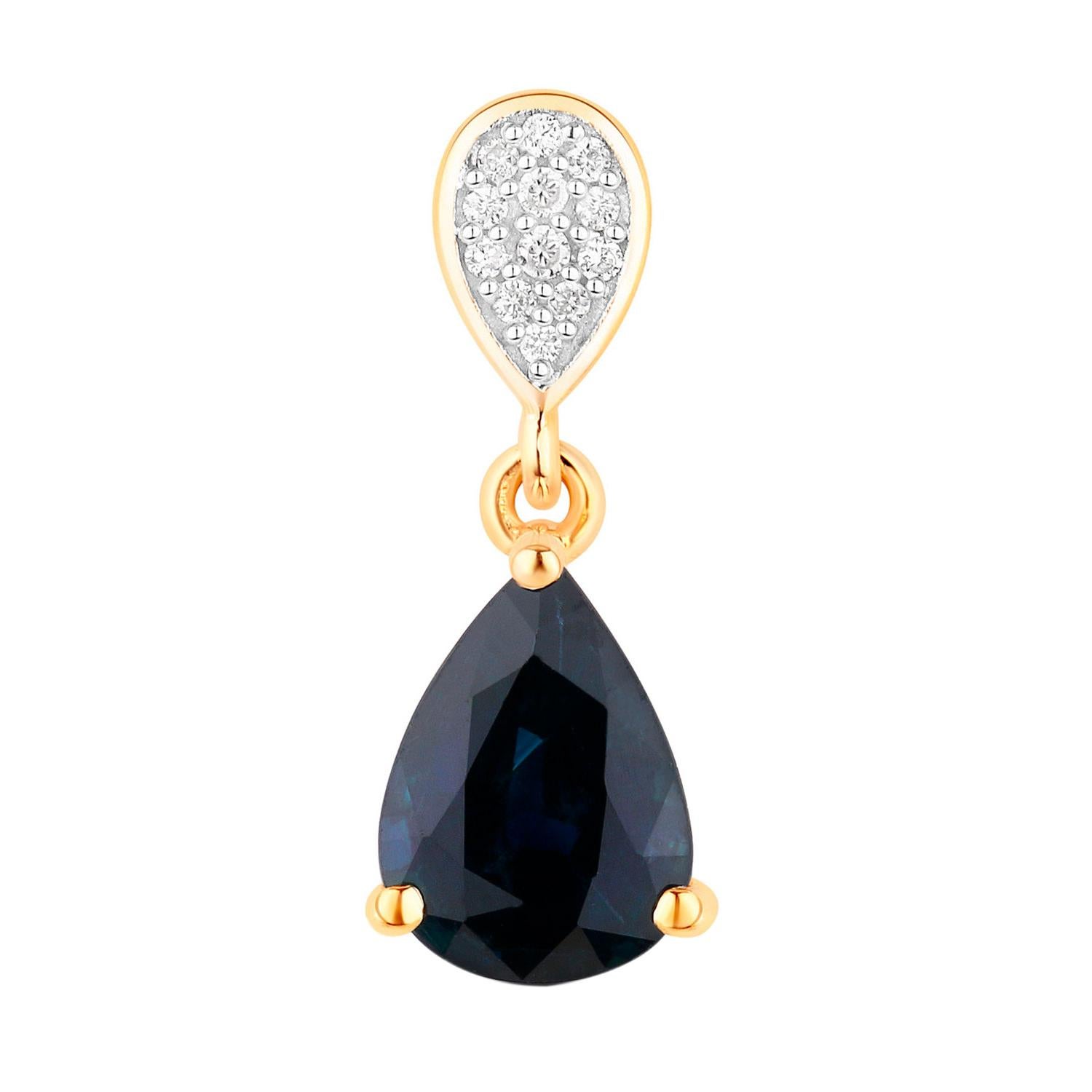 Pear Cut Blue Sapphire Dangle Earrings Diamonds 2.75 Carats 10K Yellow Gold For Sale