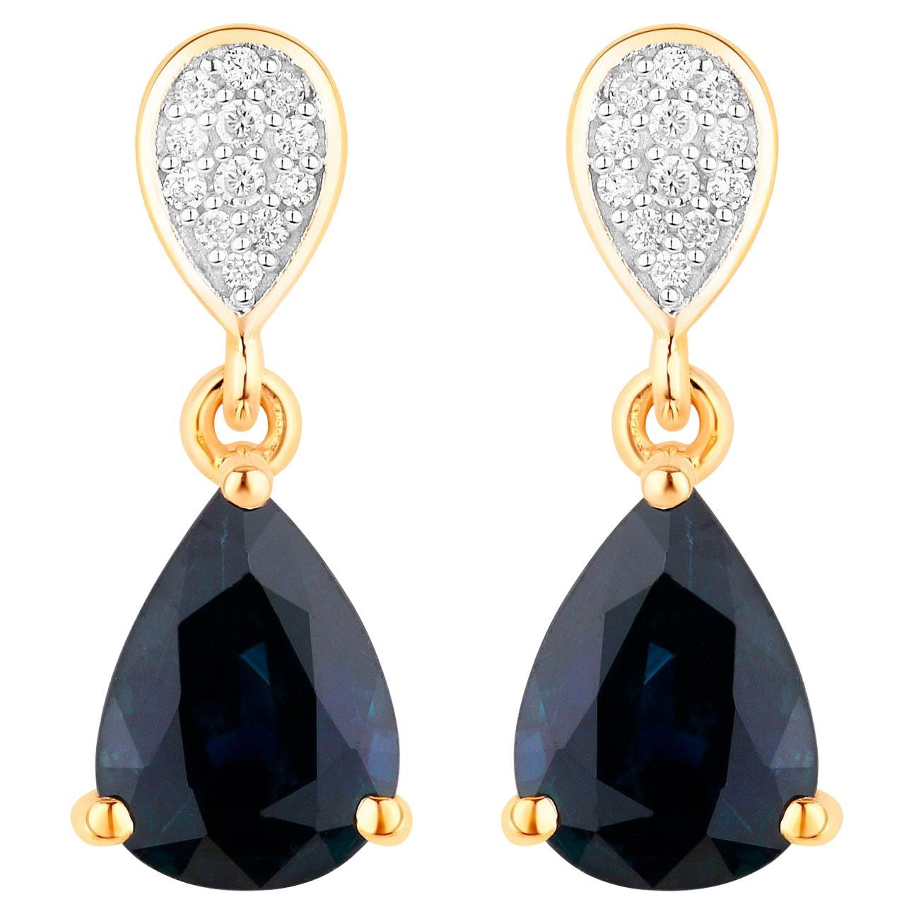 Ohrhänger mit blauem Saphir und Diamanten 2,75 Karat 10K Gelbgold