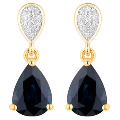 Ohrhänger mit blauem Saphir und Diamanten 2,75 Karat 10K Gelbgold