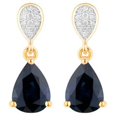 Ohrhänger mit blauem Saphir und Diamanten 2,75 Karat 10K Gelbgold