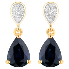 Blue Sapphire Dangle Earrings Diamonds 2.75 Carats 10K Yellow Gold