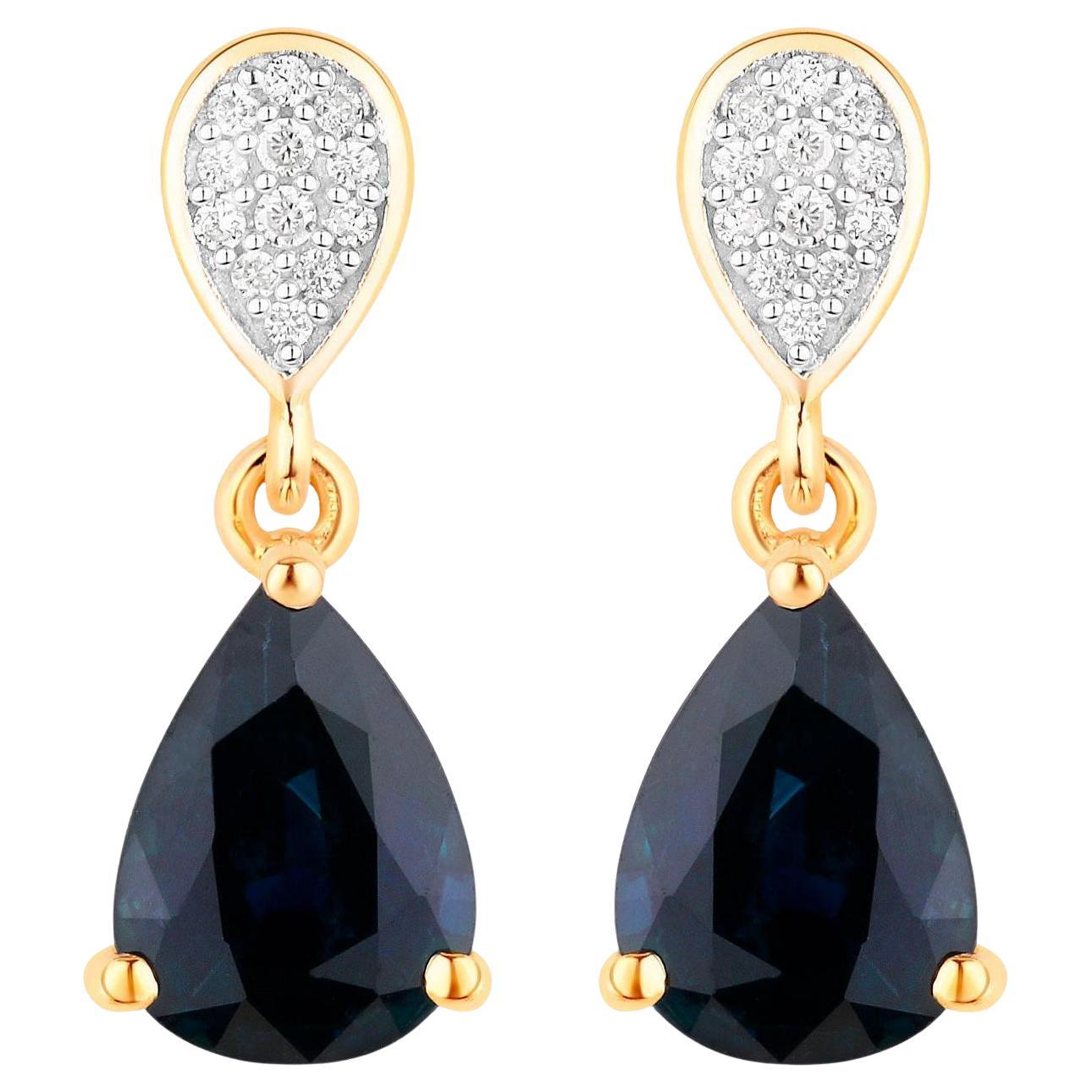 Blue Sapphire Dangle Earrings Diamonds 2.75 Carats 10K Yellow Gold