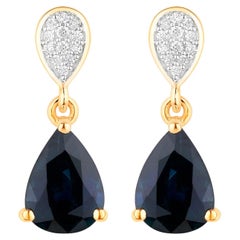 Blue Sapphire Dangle Earrings Diamonds 2.75 Carats 10K Yellow Gold