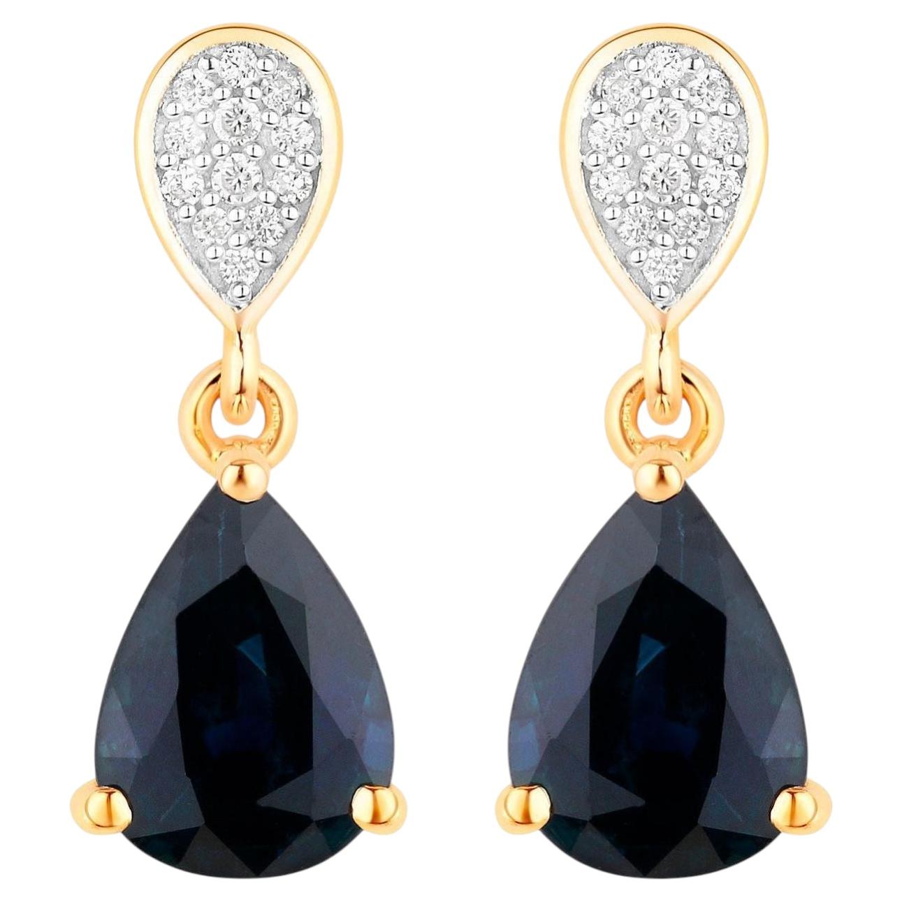 Blue Sapphire Dangle Earrings Diamonds 2.75 Carats 10K Yellow Gold