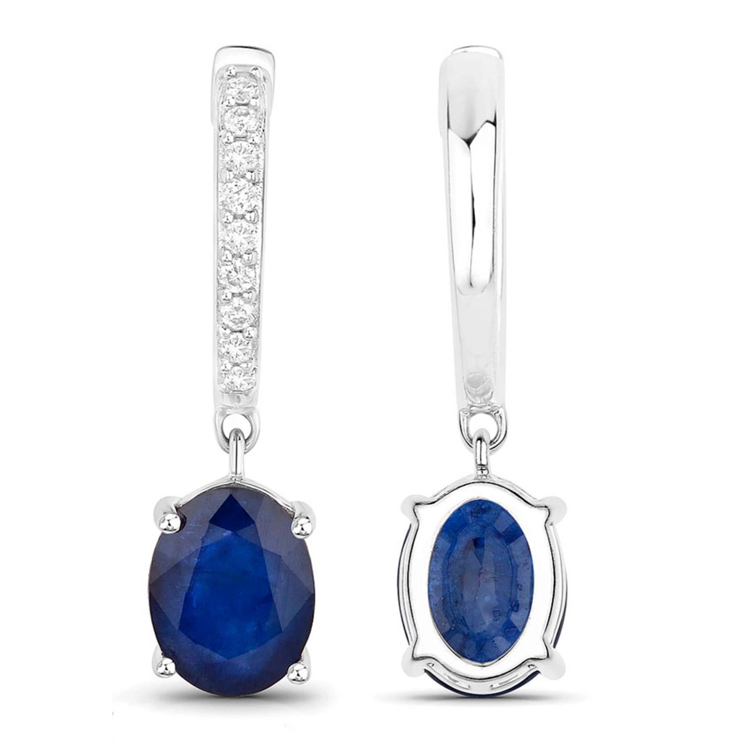 Boucles d'oreilles pendantes saphir bleu Diamants 3,2 carats Or blanc 14K Excellent état - En vente à Punta Gorda, FL