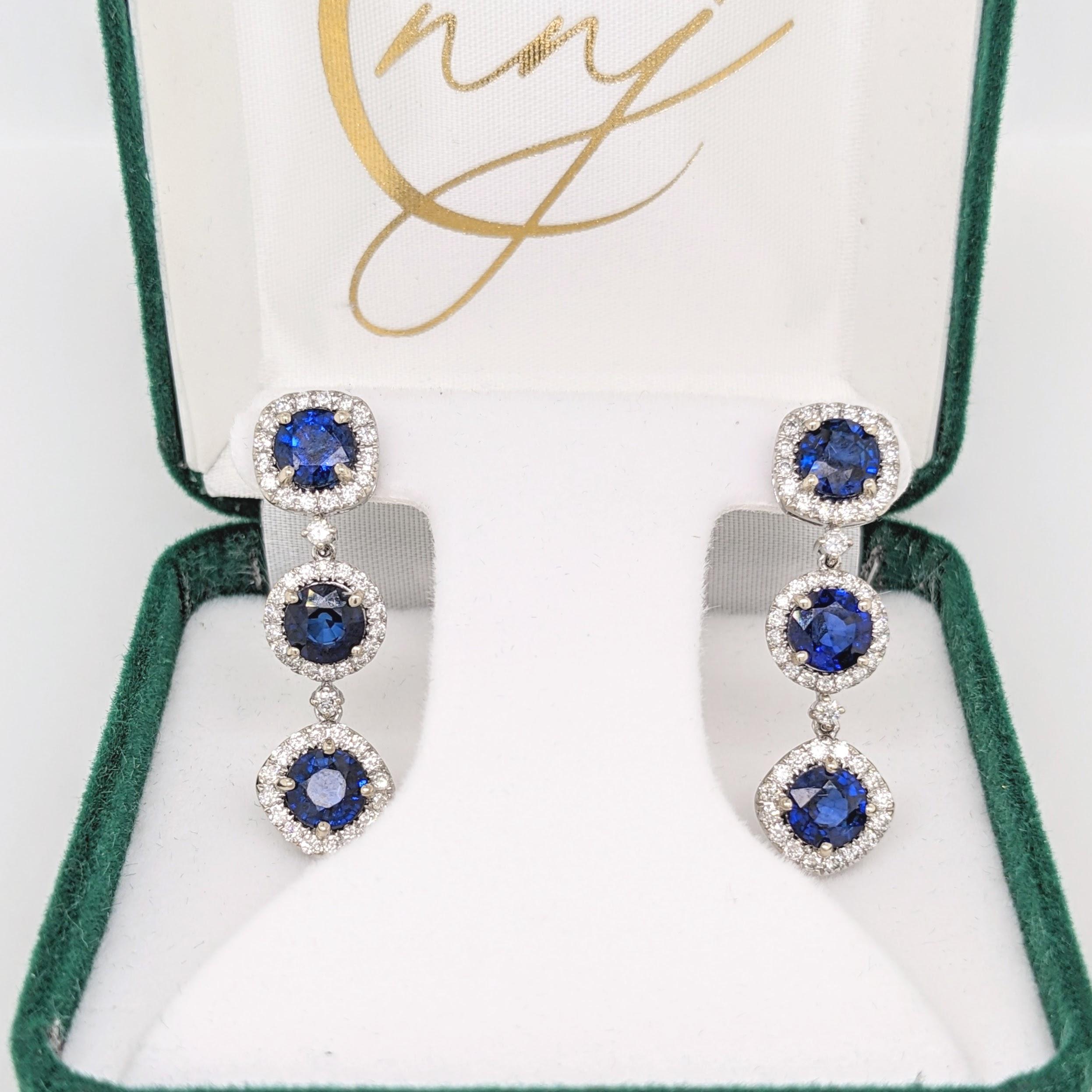 Blue Sapphire Dangle Earrings in 14K Gold w Natural Diamond Accents In New Condition For Sale In Columbus, OH