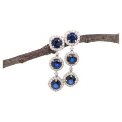 Blue Sapphire Dangle Earrings in 14K Gold w Natural Diamond Accents