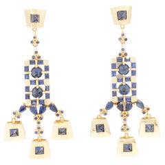 Blue Sapphire Dangle Earrings in 18k Yellow Gold
