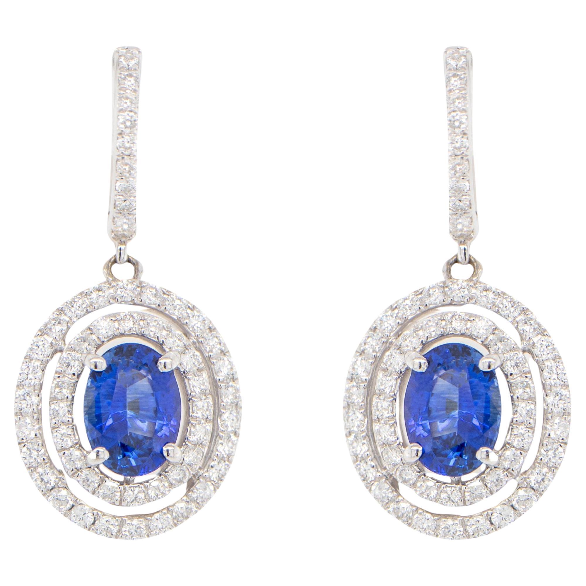Ohrhänger mit blauem Saphir und Diamanten von 3,28 Karat 18K Gold