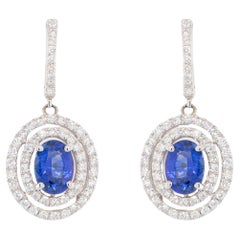 Pendants d'oreilles en or 18 carats avec saphir bleu et diamants de 3,28 carats