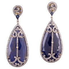 Pendants d'oreilles avec saphir bleu et diamants 88,79 carats