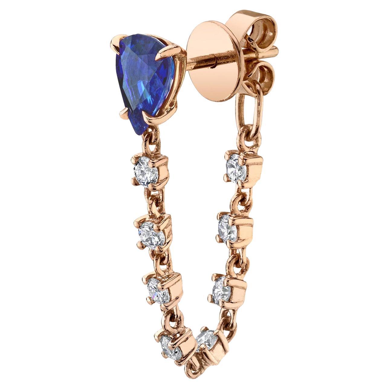 Blue Sapphire Diamond 14 Karat Gold Chain Loop Earrings For Sale
