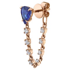 Boucles d'oreilles en chaîne en or 14 carats avec saphir bleu et diamants