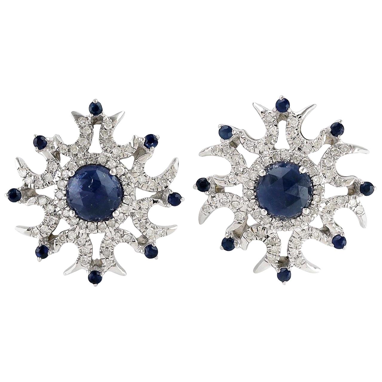 Blue Sapphire Diamond 14 Karat Gold Stud Earrings