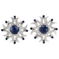Blue Sapphire Diamond 14 Karat Gold Stud Earrings