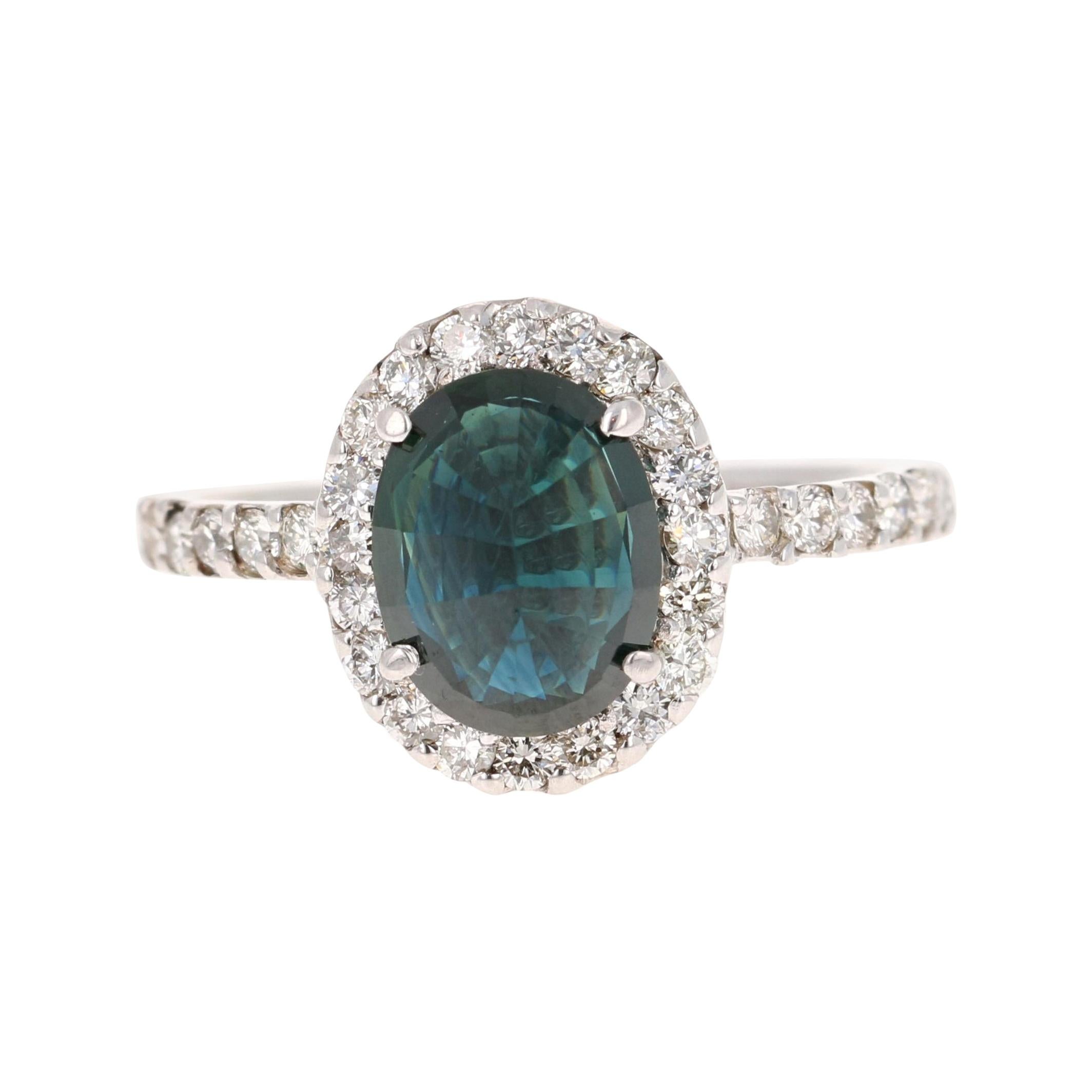 Blue Sapphire Diamond 14 Karat White Gold Ring