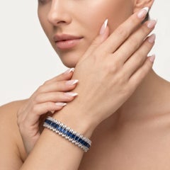 8.25ct Blue Sapphire & Diamond 14K White Gold Tennis Bracelet