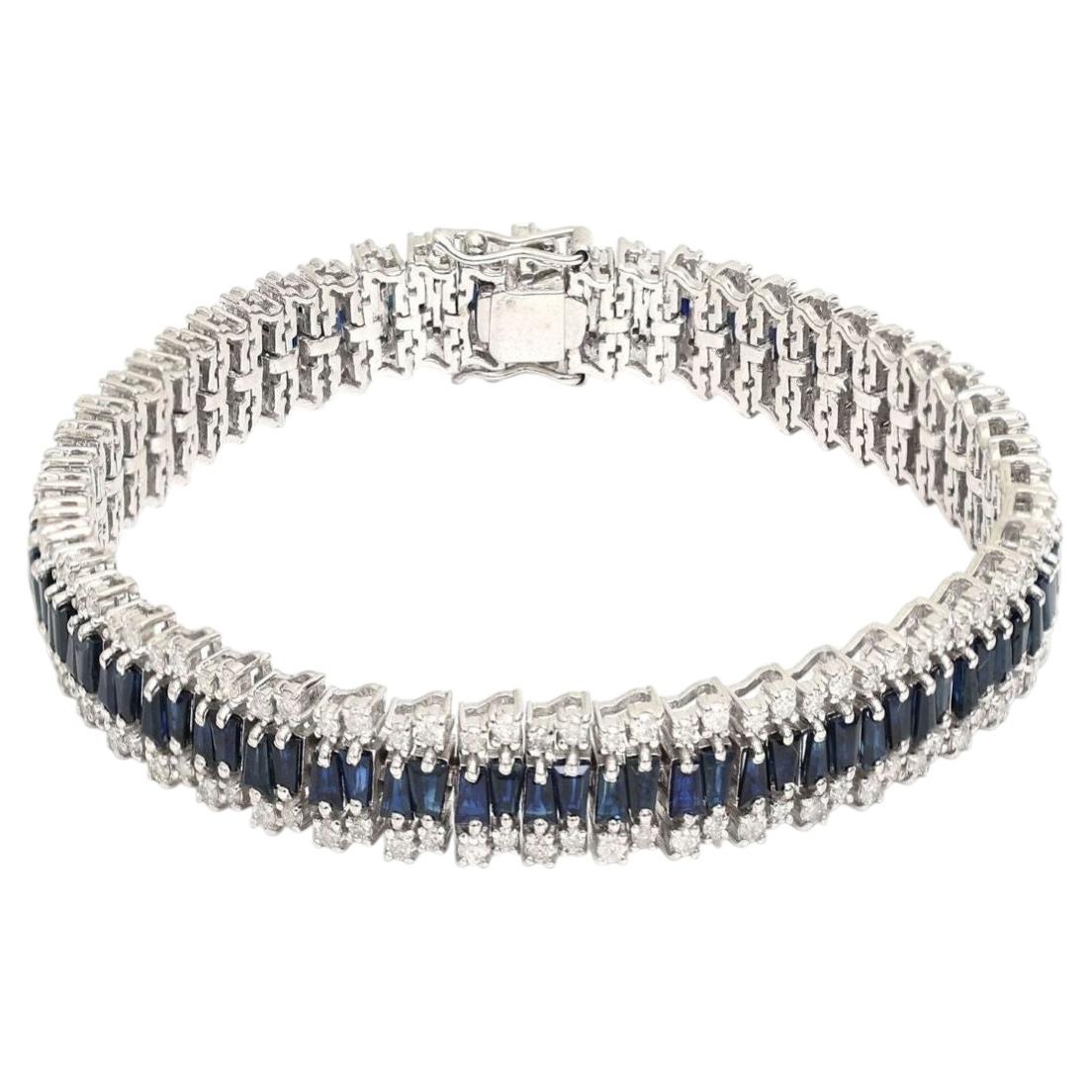 Bracciale tennis in oro bianco 14 carati con zaffiro blu da 8,25 carati e diamanti