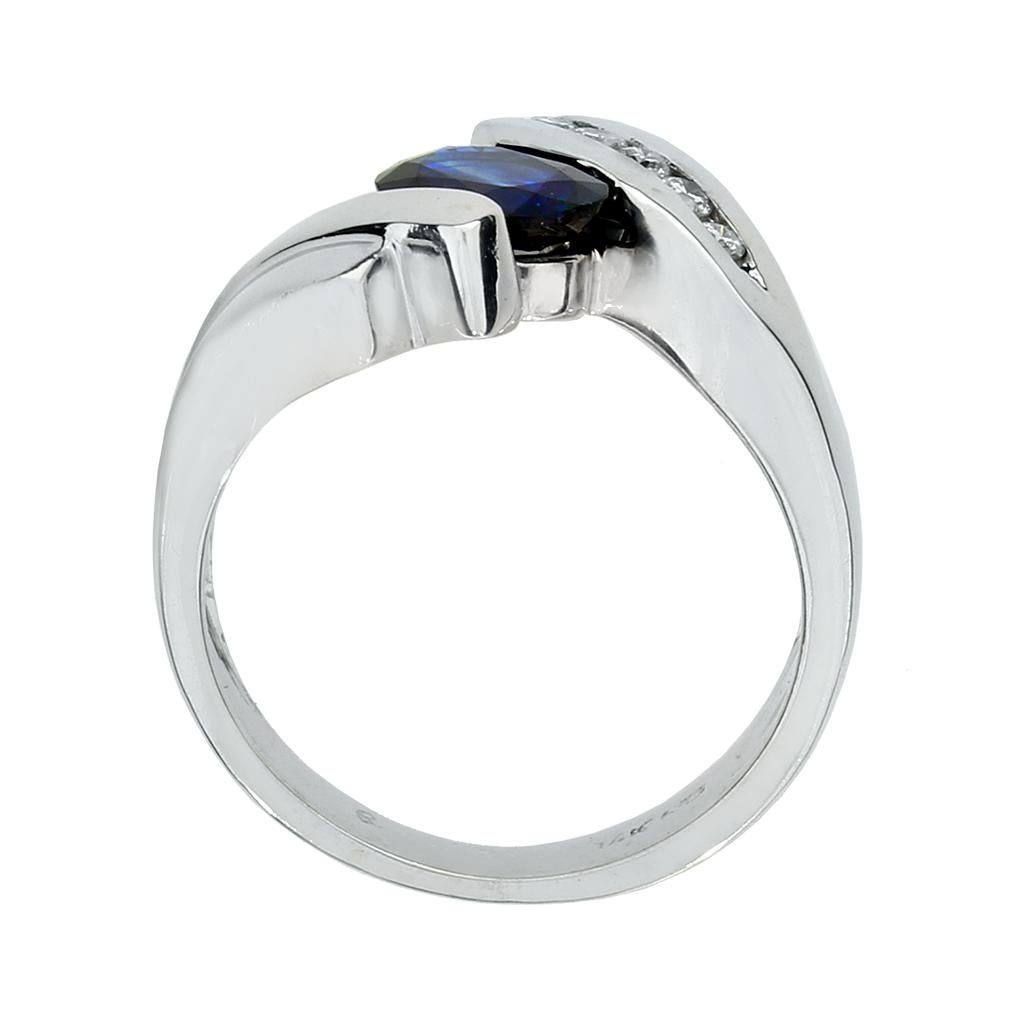 Oval Cut Blue Sapphire & Diamond 14K Bypass Ring For Sale