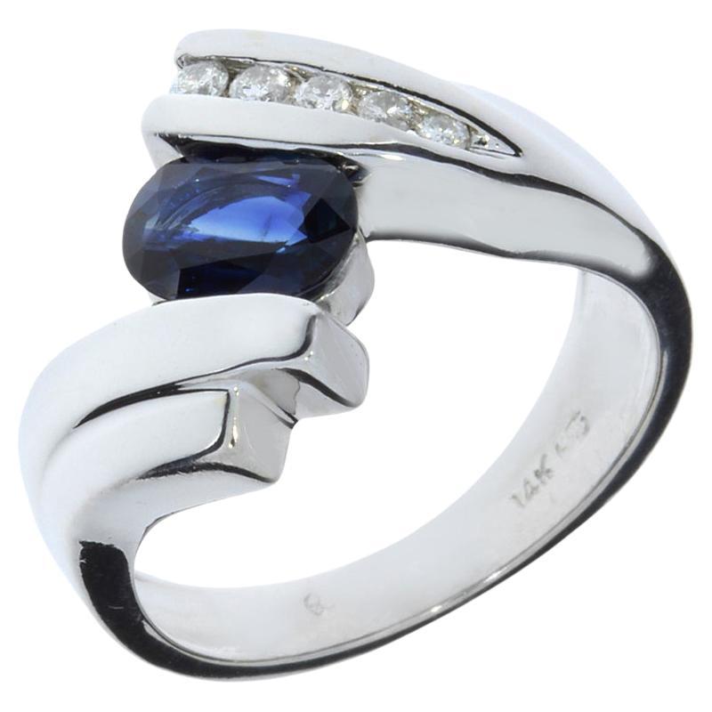 Blue Sapphire & Diamond 14K Bypass Ring