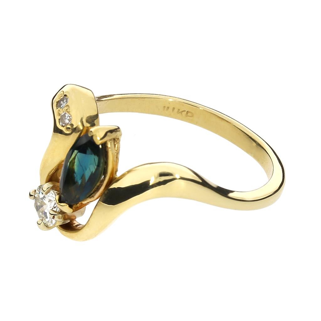 Women's or Men's Blue Sapphire & Diamond 14K Ring For Sale