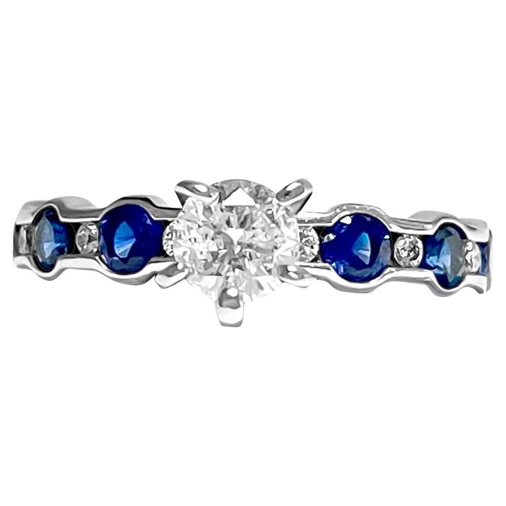Blue Sapphire & Diamond 14k White Gold Engagement Ring