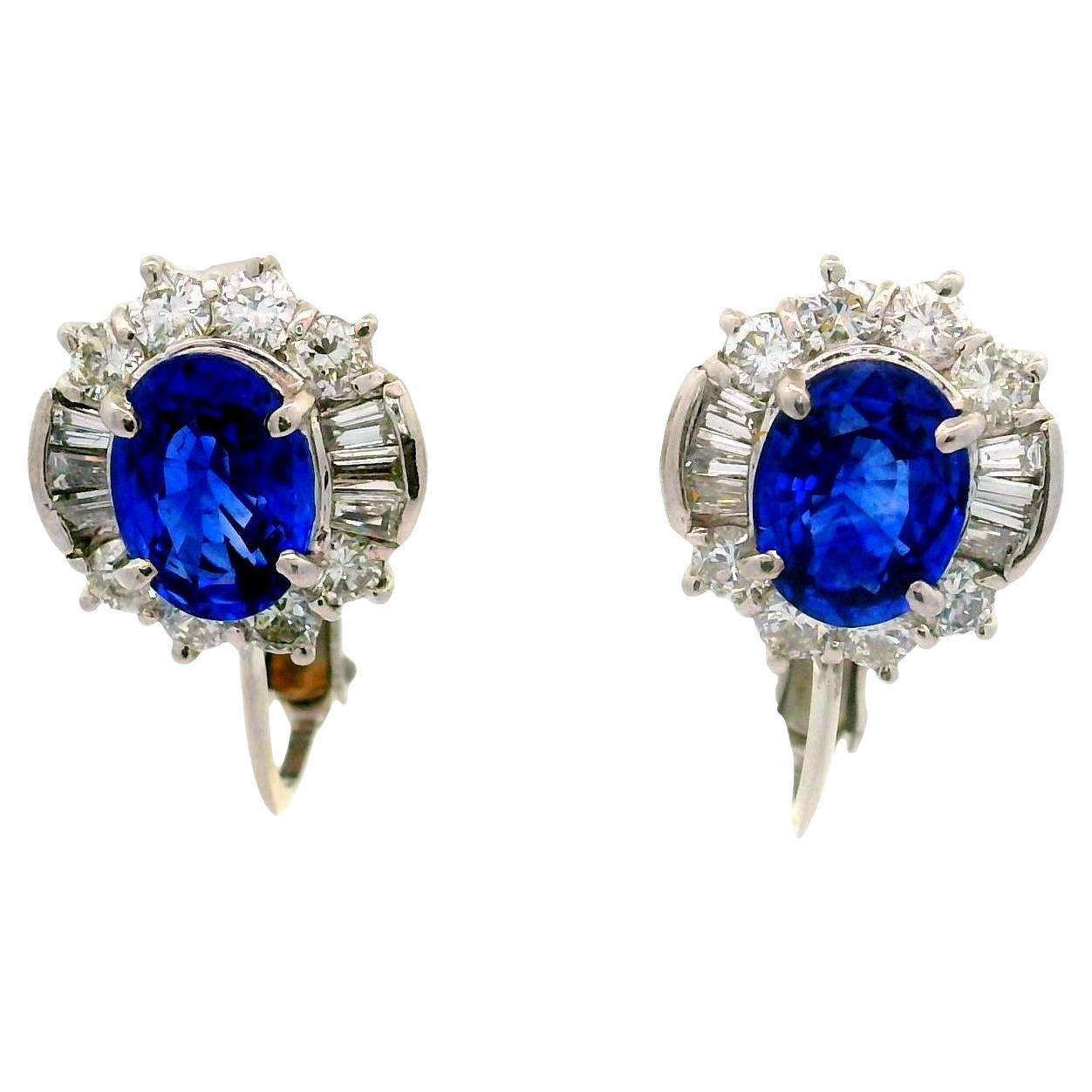 Blue Sapphire Diamond 14K White Gold & Platinum Clip Earrings