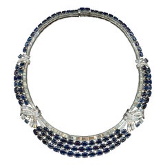 Retro Blue Sapphire Diamond 18 Carat Gold Necklace