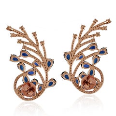 Blue Sapphire Diamond 18 Karat Gold Ear Climber Earrings