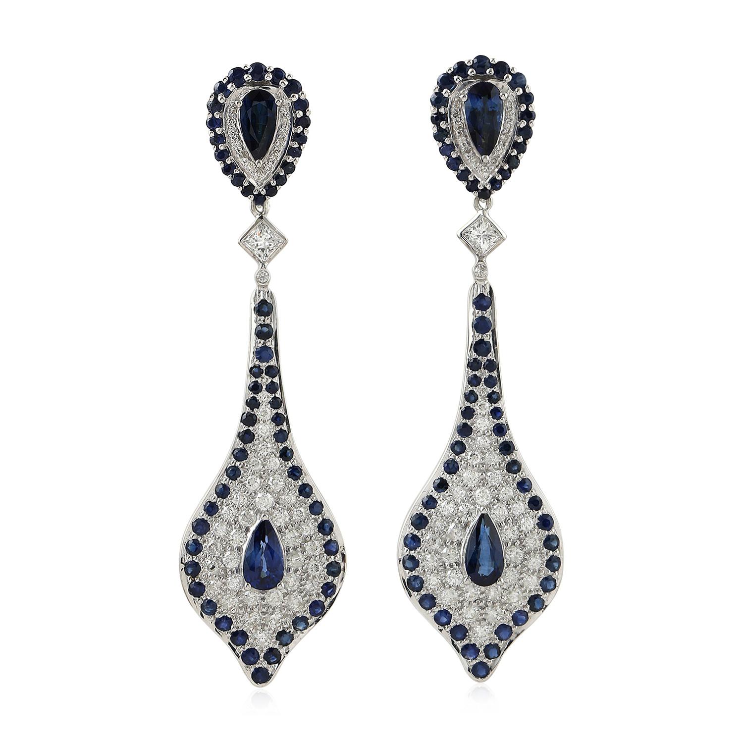 Blue Sapphire Diamond 18 Karat Gold Earrings For Sale at 1stDibs