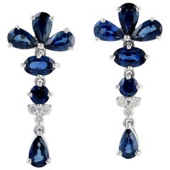 Blue Sapphire Diamond 18 Karat Gold Earrings