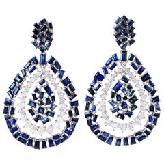 Ohrringe mit blauem blauen Saphir und Diamant aus 18 Karat Gold