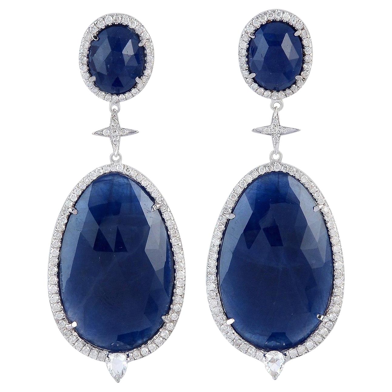 Ohrringe mit blauem blauen Saphir und Diamant aus 18 Karat Gold