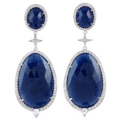 Blue Sapphire Diamond 18 Karat Gold Earrings