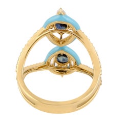 Blue Sapphire Diamond 18 Karat Gold Enamel Ring