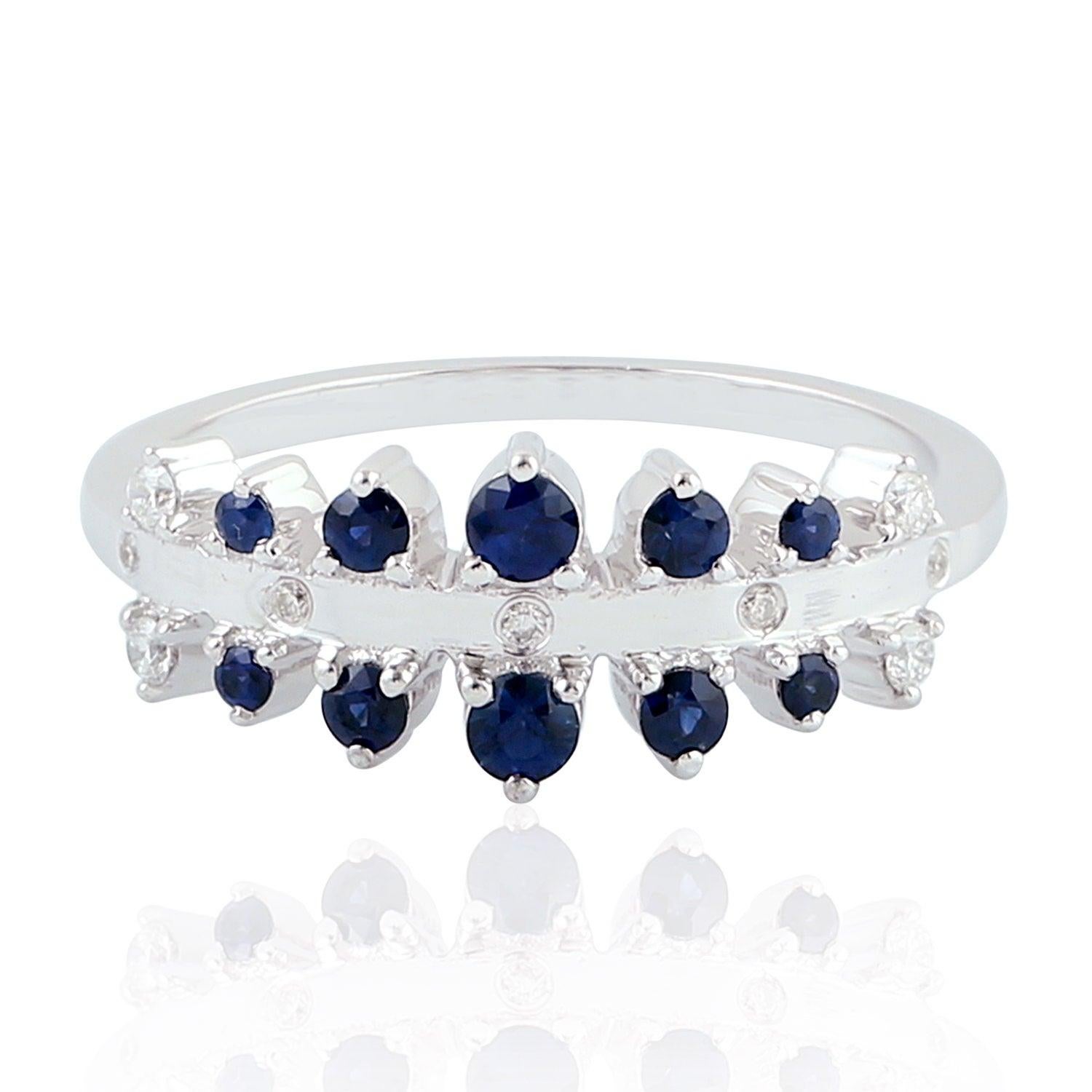 For Sale:  Blue Sapphire Diamond 18 Karat Gold Eternity Ring 4