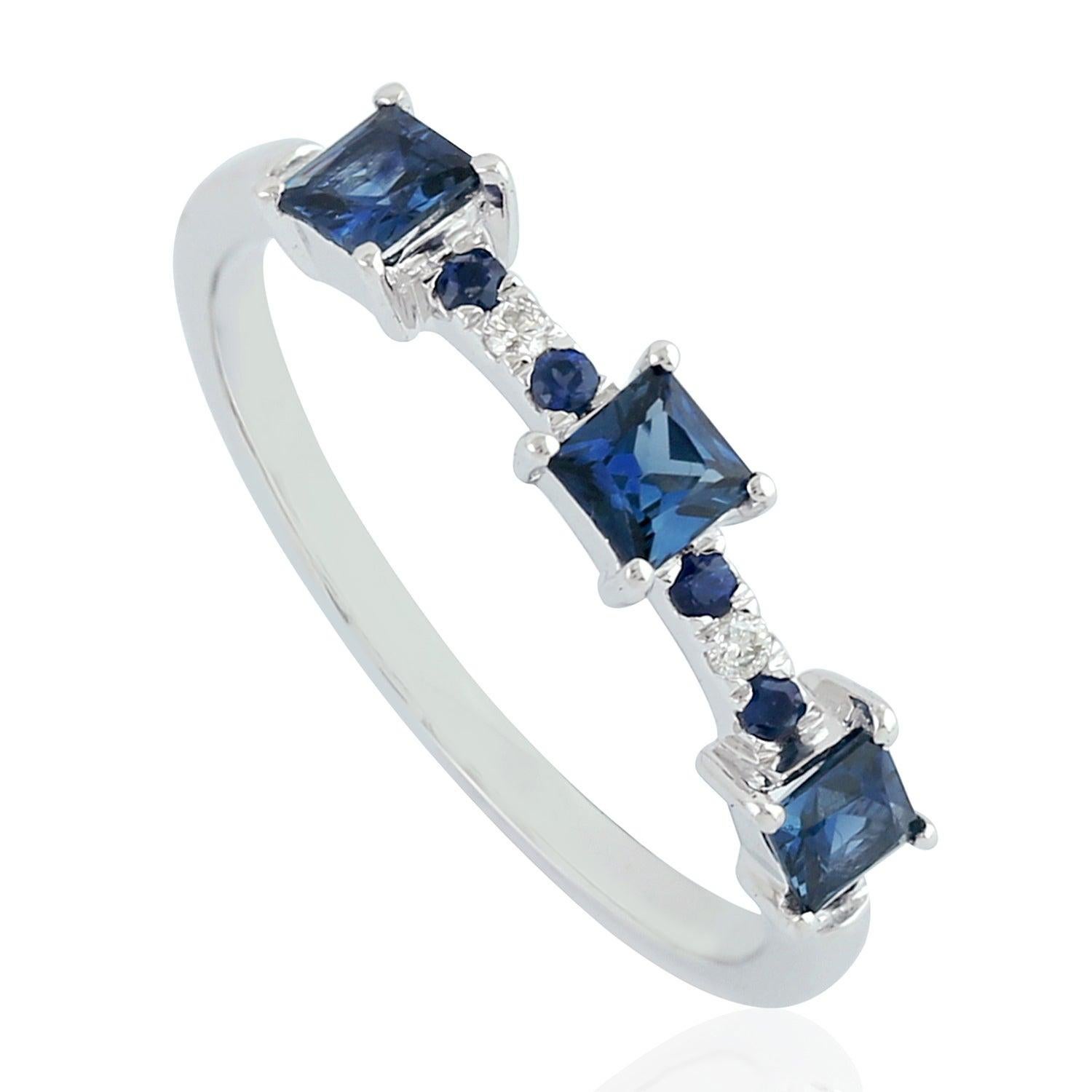 For Sale:  Blue Sapphire Diamond 18 Karat Gold Eternity Ring 4