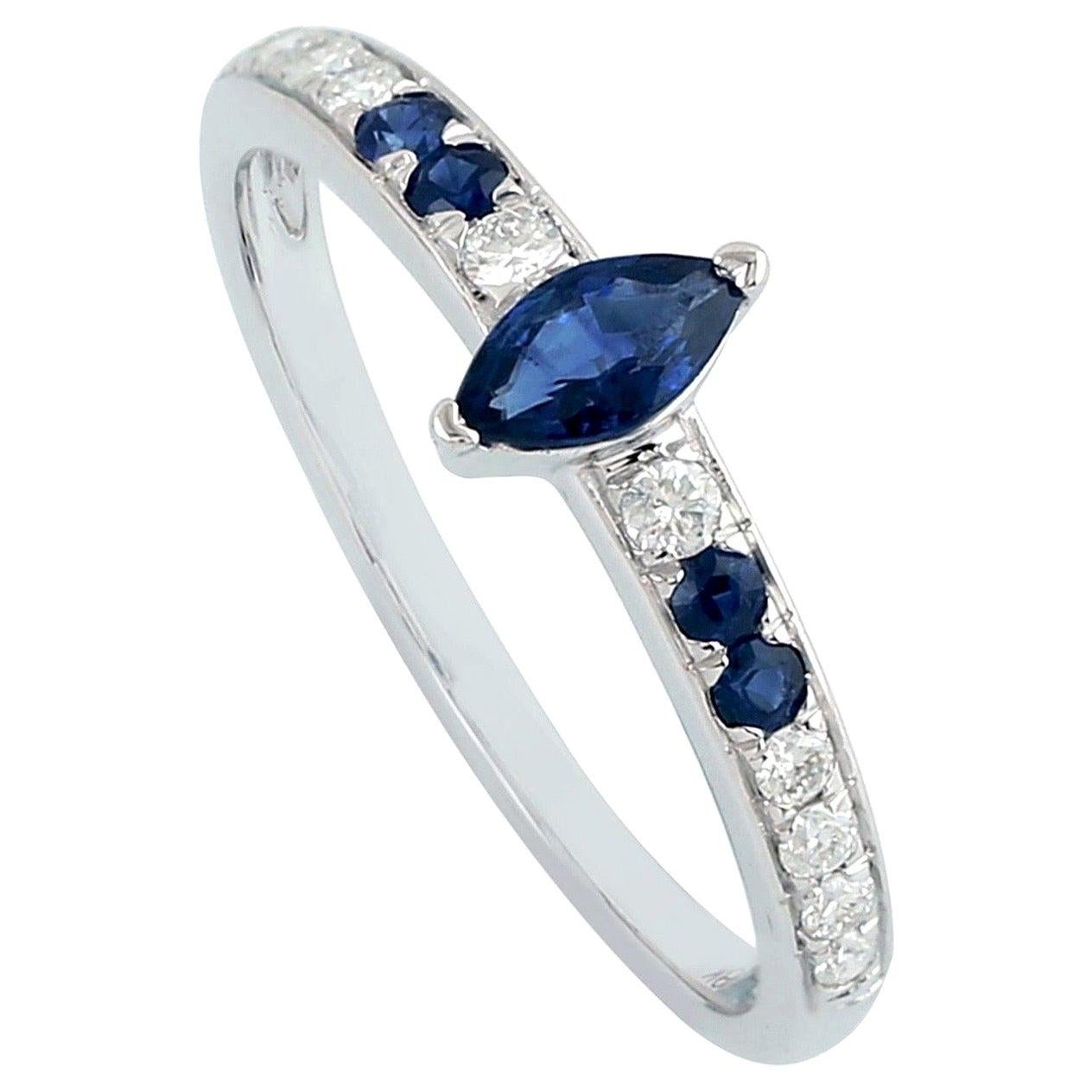 Blue Sapphire Diamond 18 Karat Gold Eternity Ring