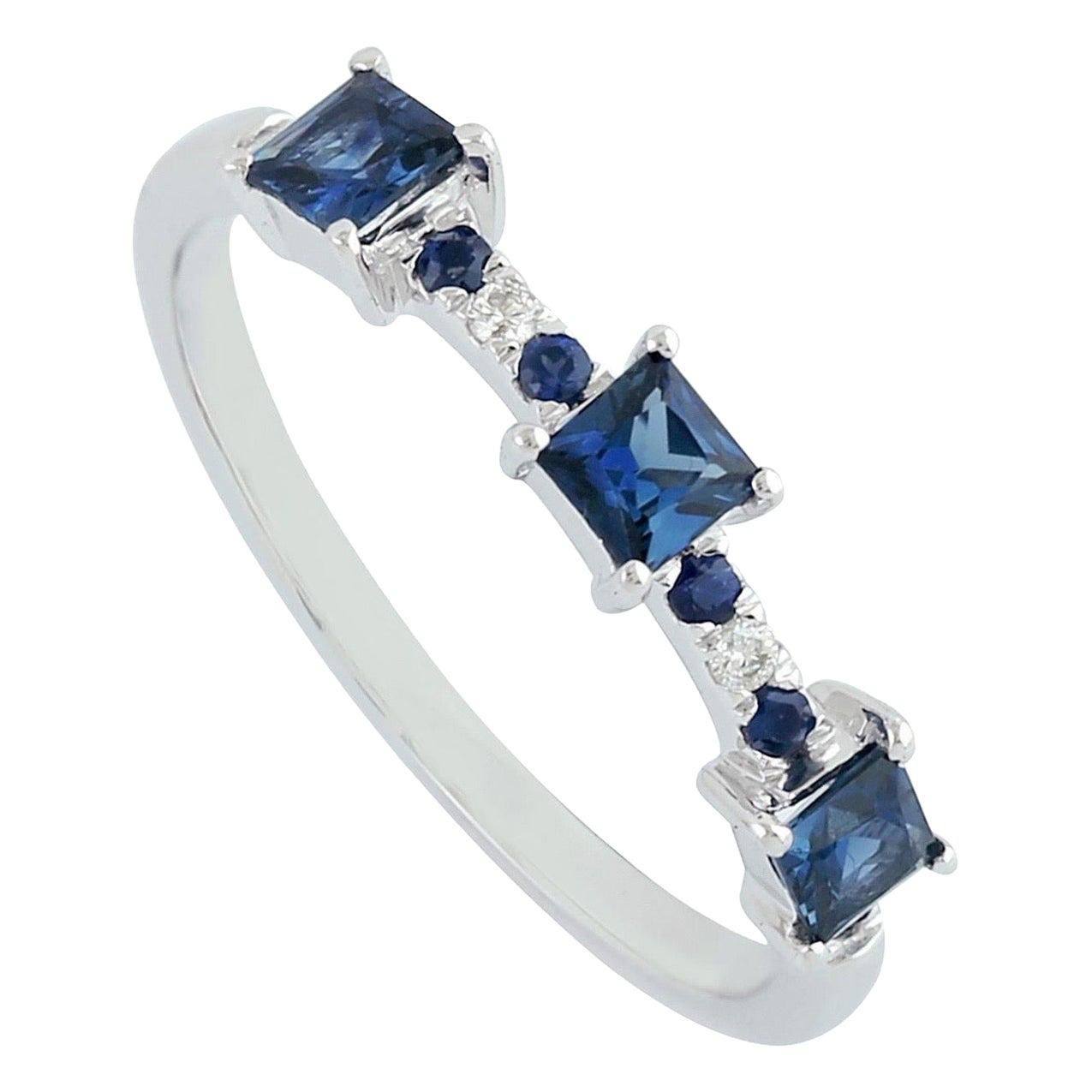 Blue Sapphire Diamond 18 Karat Gold Eternity Ring