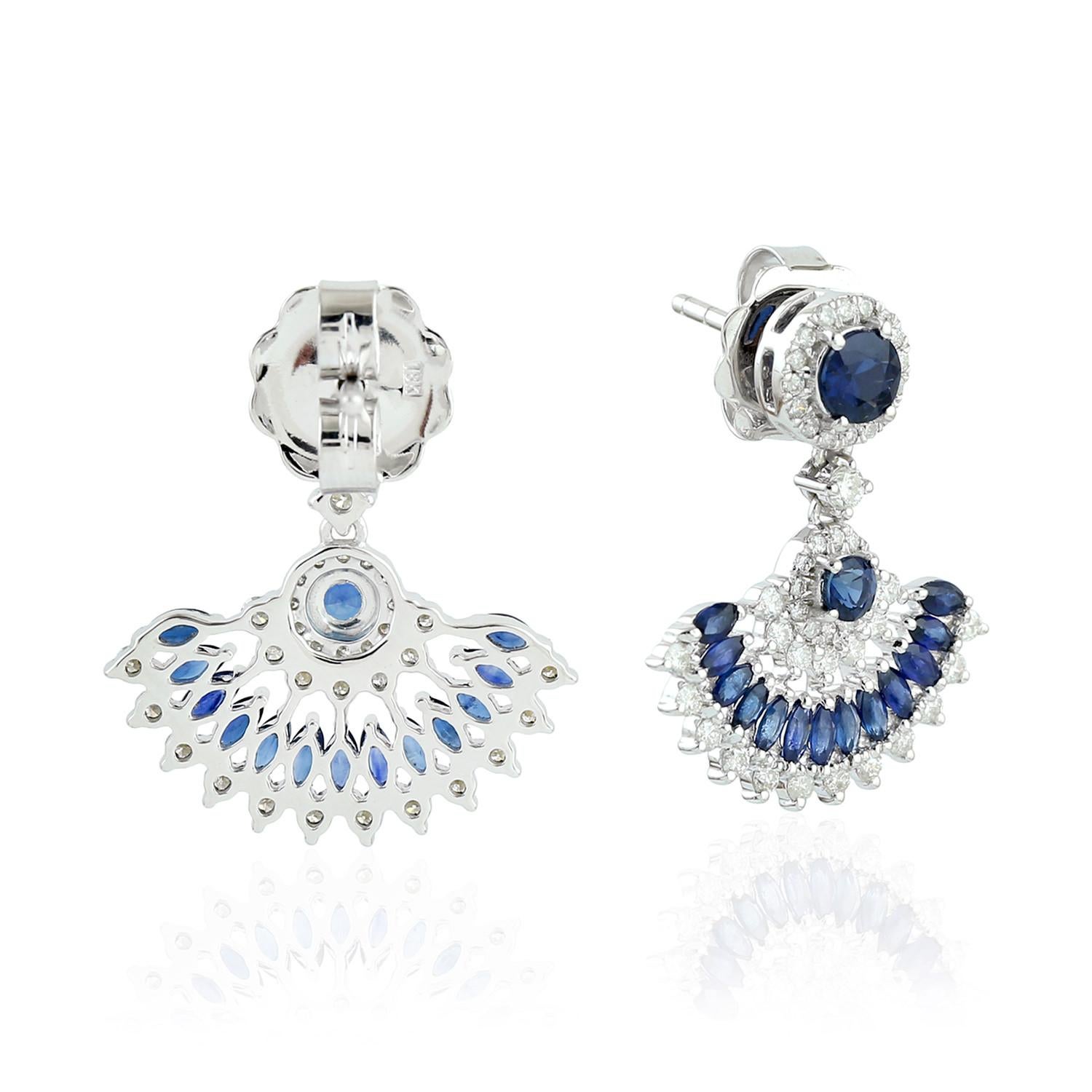 blue fan earrings