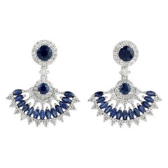 Blue Sapphire Diamond 18 Karat Gold Fan Earrings